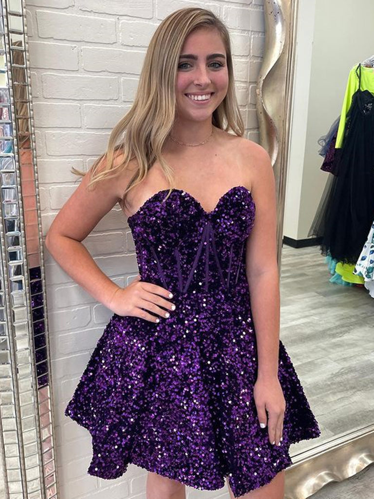 Short Purple Prom Dresses, Short Purple Formal Homecoming Dresses