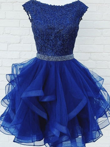 Short Royal Blue Lace Prom Dresses, Royal Blue Short Lace Formal Graduation Dresses