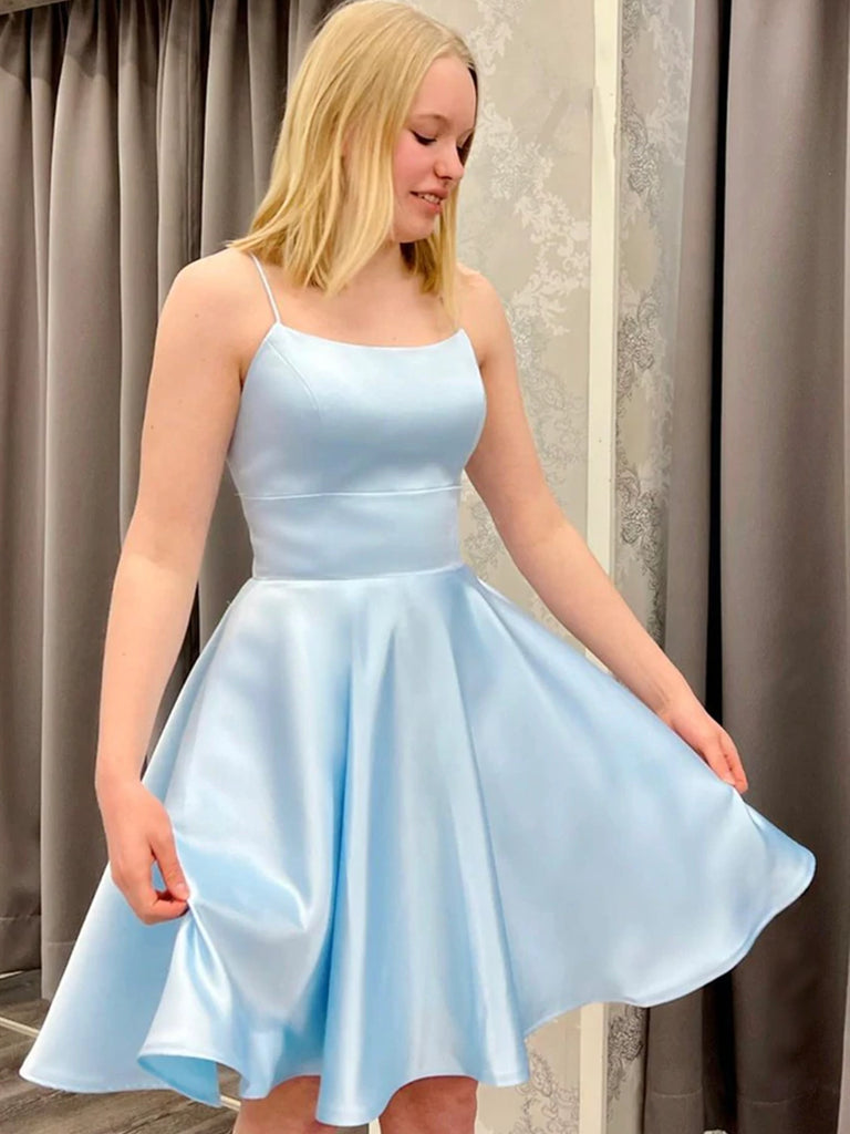Short Backless Sky Blue Satin Prom Dresses, Light Blue Open Back Satin jbydress Short Backless Sky Blue Satin Prom Dresses, Light Blue Open Back Satin jbydress