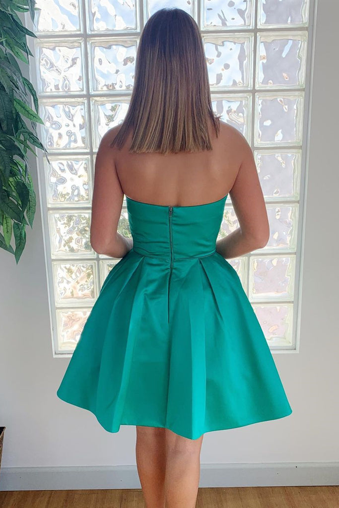 Short Strapless Green Prom Dresses with Pockets, Strapless Short Green jbydress Short Strapless Green Prom Dresses with Pockets, Strapless Short Green jbydress