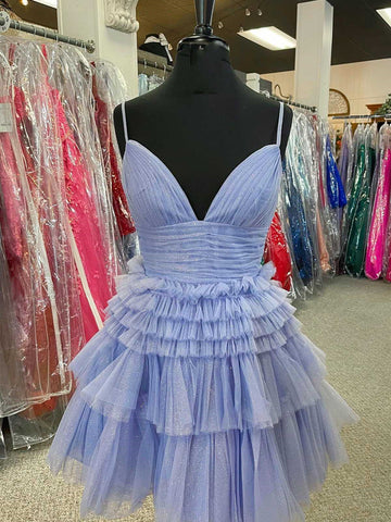 Short V Neck Blue Pink Champagne Prom Dresses, V Neck Blue Pink Champagne Formal Homecoming Dresses