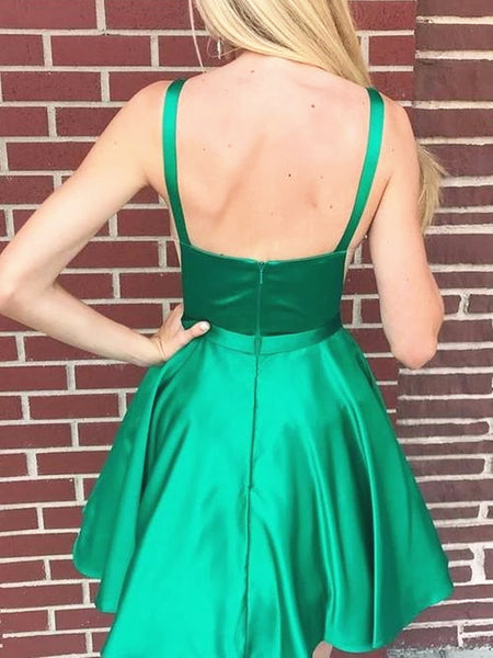 Short Green Backless Prom Dresses, Short Green Open Back Formal Graduation Homecoming Dresses