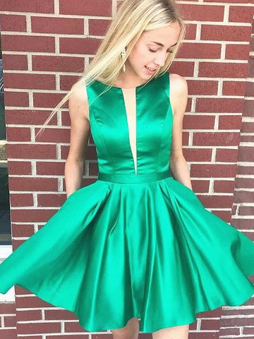 Short Green Backless Prom Dresses, Short Green Open Back Formal Graduation Homecoming Dresses