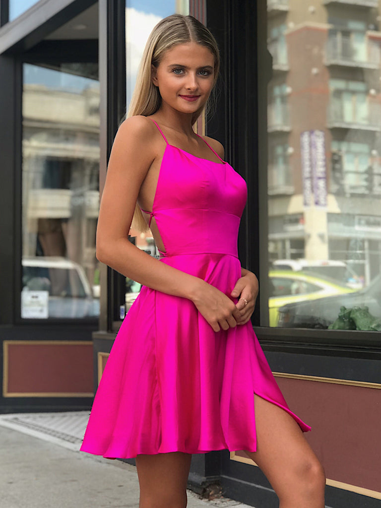 Short Pink Backless Prom Dresses, Short Pink Backless Formal Graduation Homecoming Dresses