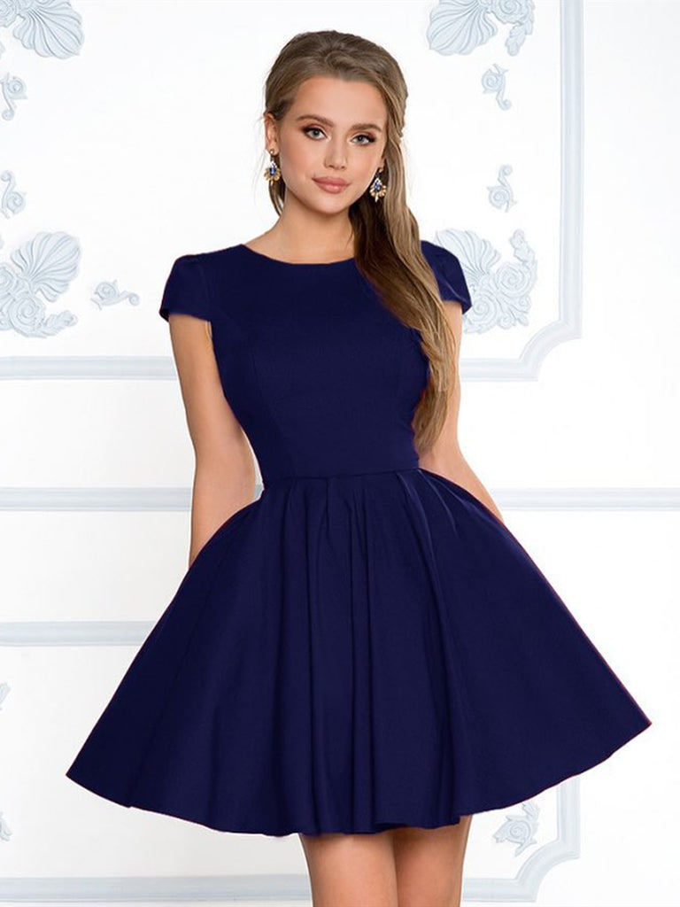 Short Sleeves Short Navy Blue/Red/Burgundy Prom Dresses, Short Sleeves jbydress Short Sleeves Short Navy Blue/Red/Burgundy Prom Dresses, Short Sleeves jbydress