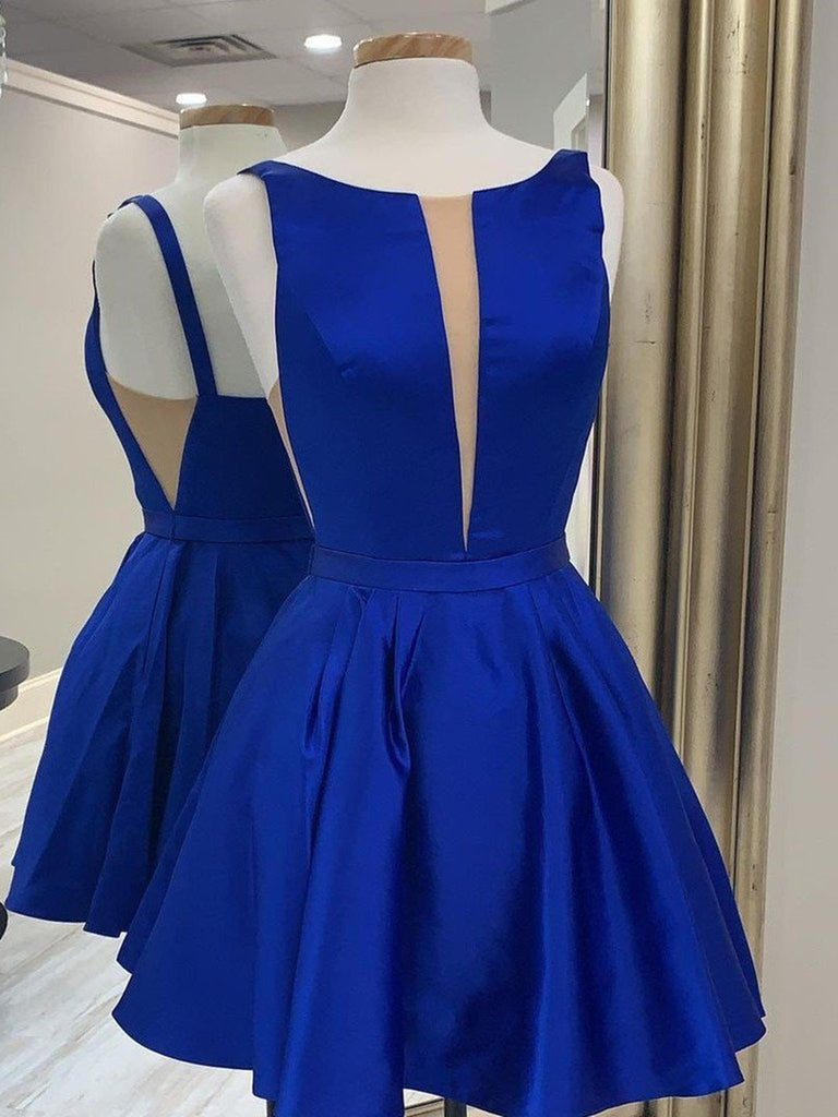 Simple Short Blue Green Mini Satin Prom Dresses, Short Blue Green Form jbydress Simple Short Blue Green Mini Satin Prom Dresses, Short Blue Green Form jbydress