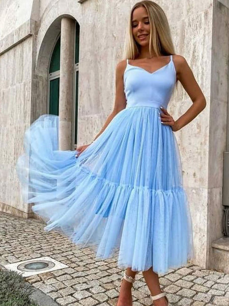 Simple V Neck Burgundy Blue Long Prom Dresses, V Neck Tea Length Wine Red Blue Formal Evening Dresses