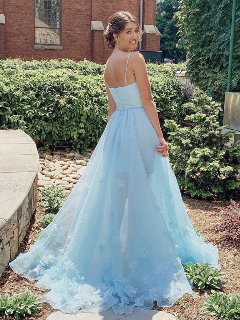 Spaghetti Straps Blue High Low Tulle Prom Dresses, Spaghetti Straps Bl jbydress Spaghetti Straps Blue High Low Tulle Prom Dresses, Spaghetti Straps Bl jbydress