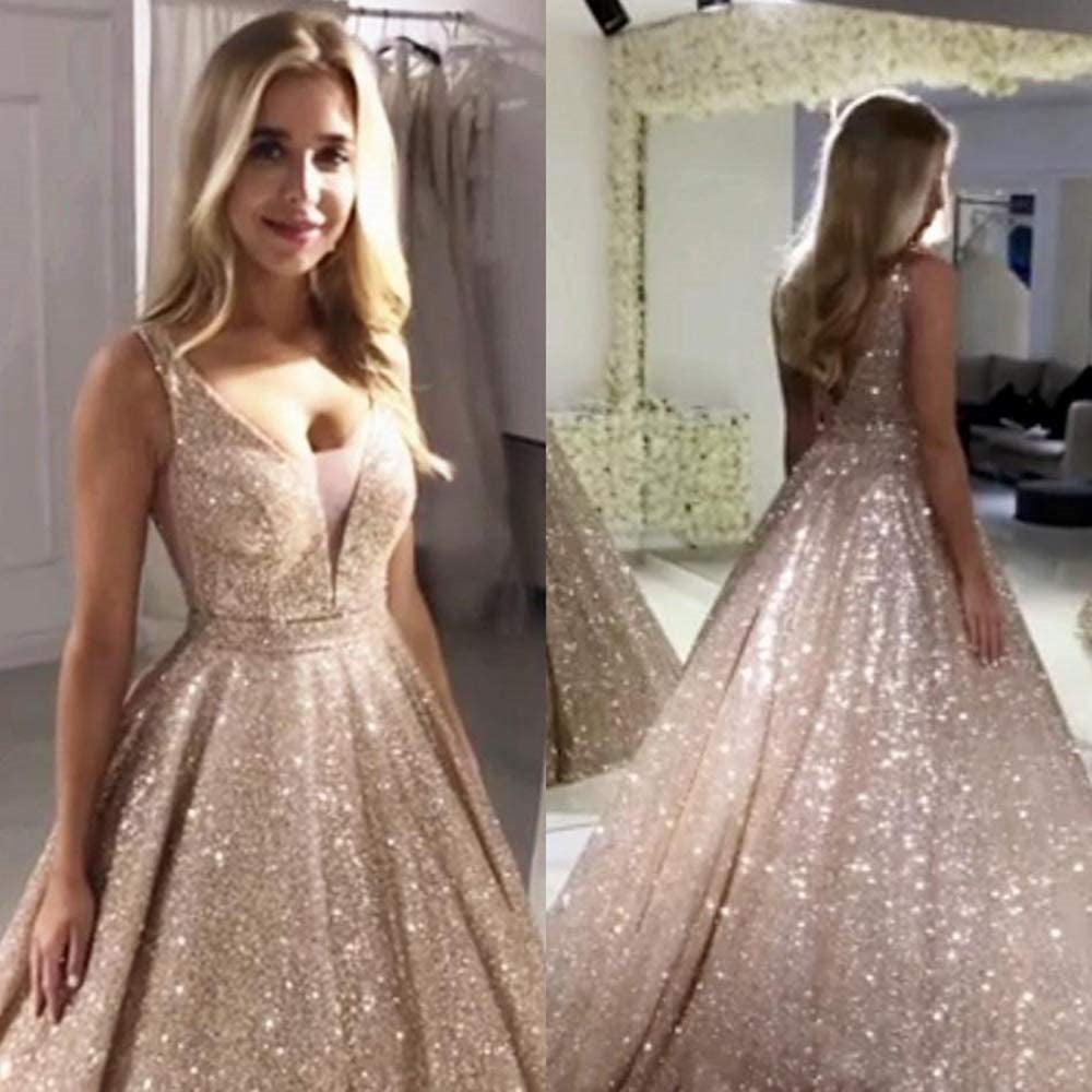 champagne and burgundy dress Sparkly V Neck Burgundy Champagne Long Prom Dresses with Train, Shiny jbydress