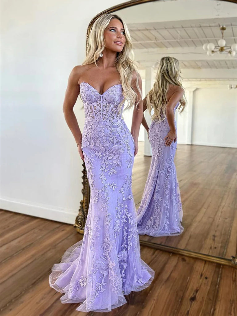Strapless Purple Lace Prom Dress with Corset Back, Purple Tulle Lace F jbydress Strapless Purple Lace Prom Dress with Corset Back, Purple Tulle Lace F jbydress