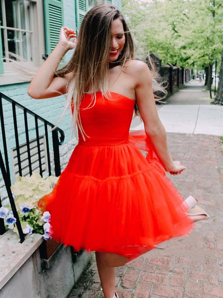 Strapless Short Red Prom Dresses, Short Red Graduation Homecoming Dresses