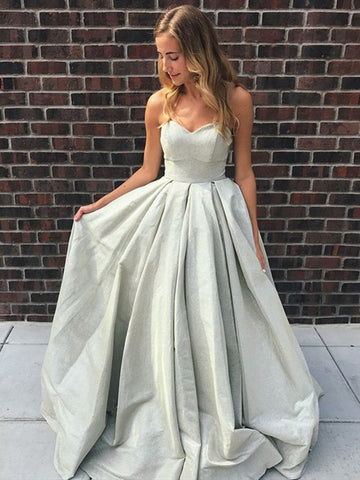 Strapless Silver Grey Long Prom Dresses, Silver Grey Long Formal Evening Dresses