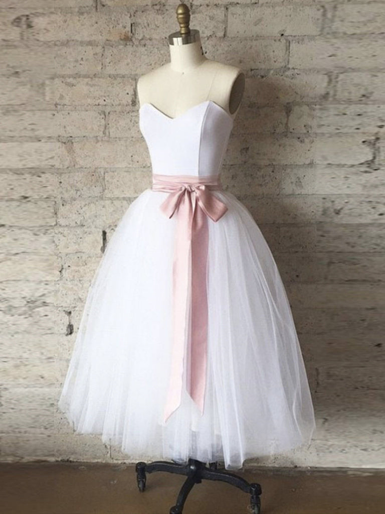Strapless Sweetheart Neck Short White Prom Dresses, Short White Formal Graduation Dresses