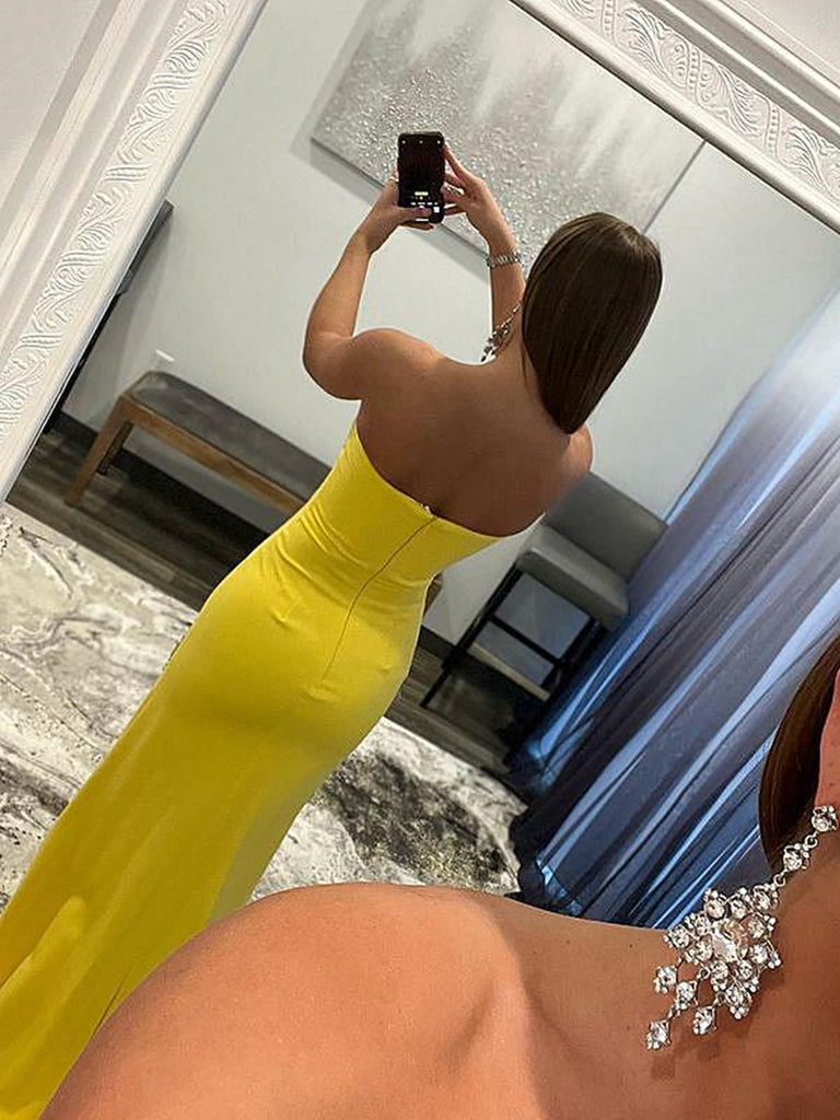 yellow strapless prom dress Strapless Yellow Mermaid Prom Dresses, Yellow Mermaid Formal Graduatio – jbydress