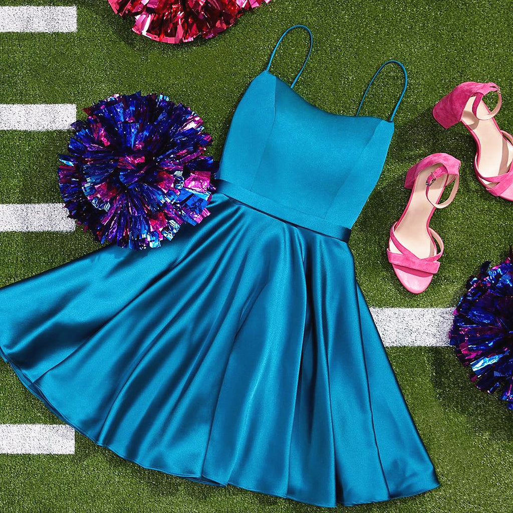 Strapless Short Blue Prom Dresses, Short Strapless Blue Formal Homecom
