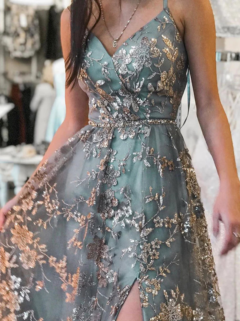 Stylish Tulle Sequins Gray Blue Long Prom Dresses, A-Line Long Formal jbydress Stylish Tulle Sequins Gray Blue Long Prom Dresses, A-Line Long Formal jbydress