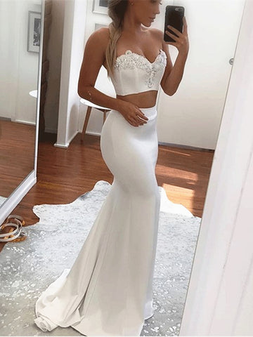 Sweetheart Neck 2 Pieces Mermaid Prom Dresses, Two Pieces Mermaid Long Formal Evening Dresses