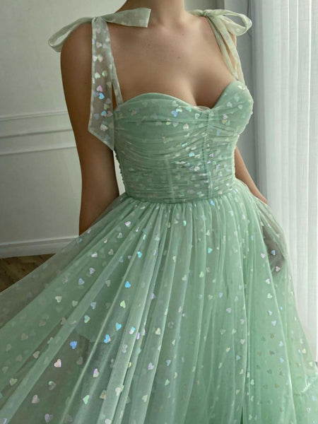 Sweetheart Neck Ankle Length Green Prom Dresses, Ankle Length Green Formal Evening Dresses