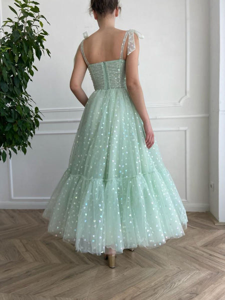 Sweetheart Neck Ankle Length Green Prom Dresses, Ankle Length Green Formal Evening Dresses