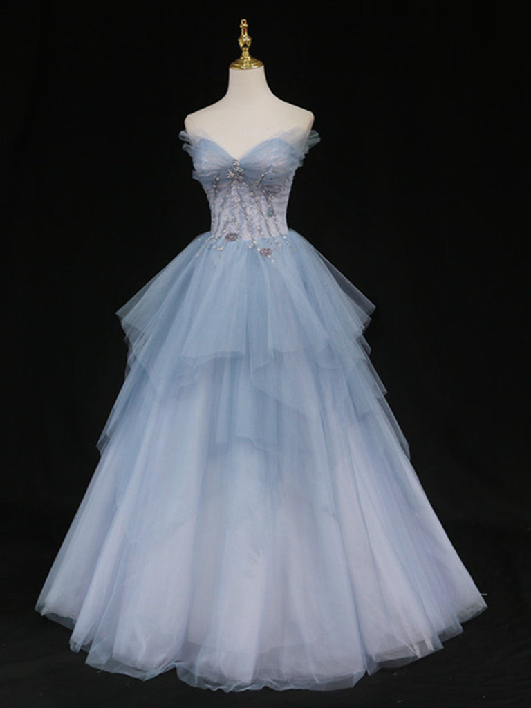 Sweetheart Neck Blue Ombre Tulle Long Prom Dresses, Blue Ombre Long Tu jbydress Sweetheart Neck Blue Ombre Tulle Long Prom Dresses, Blue Ombre Long Tu jbydress