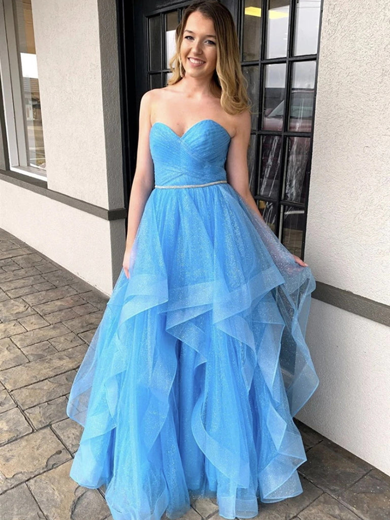 Sweetheart Neck Light Blue Long Prom Dresses, Shiny Blue Formal Evenin jbydress Sweetheart Neck Light Blue Long Prom Dresses, Shiny Blue Formal Evenin jbydress