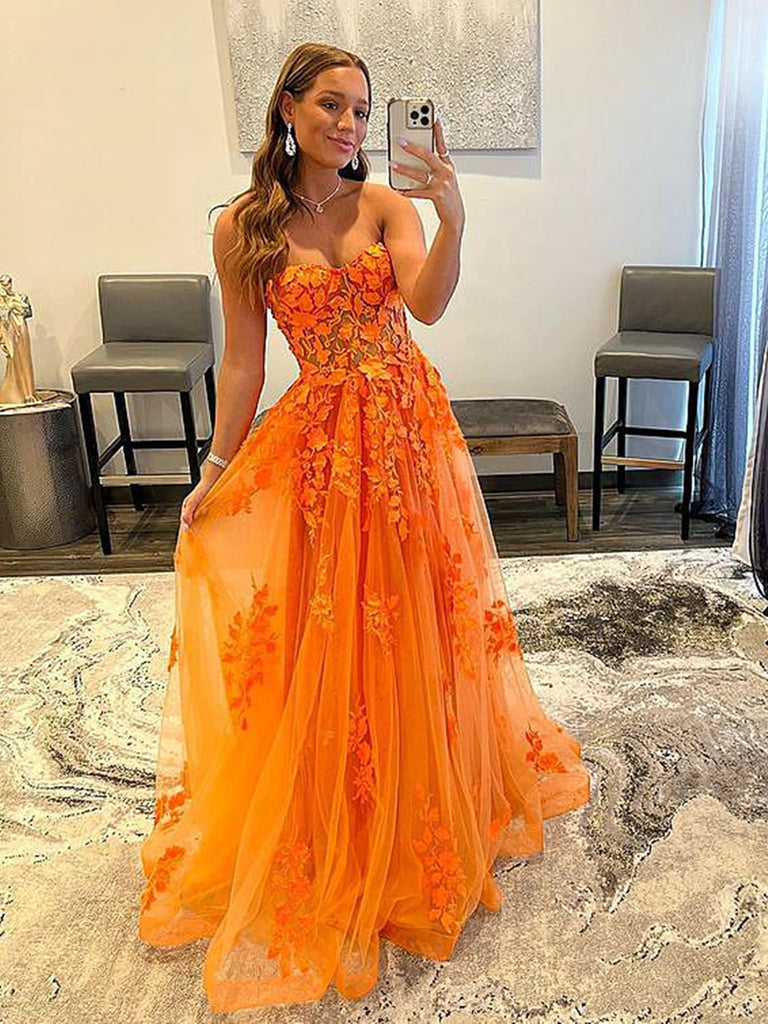 Fairytale 3D Flowers Orange Satin Two-piece Prom Dress - Lunss