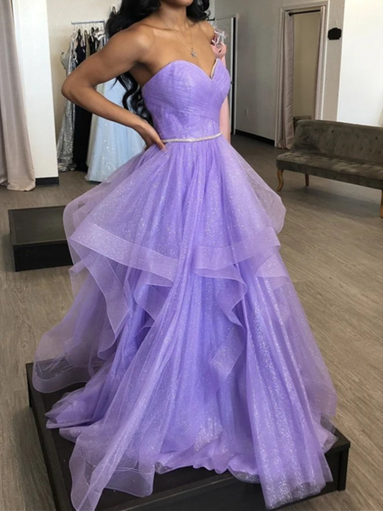 Sweetheart Neck Purple Long Prom Dresses, Purple Long Formal Evening Dresses