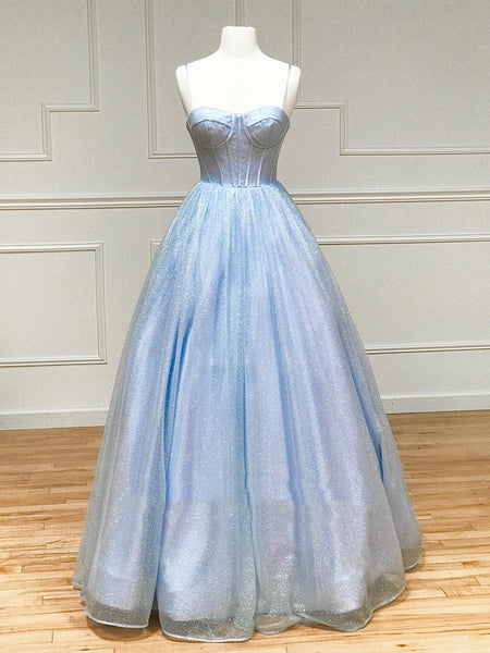 Sweetheart Neck Shiny Blue Prom Dresses, Shiny Blue Formal Graduation Dresses