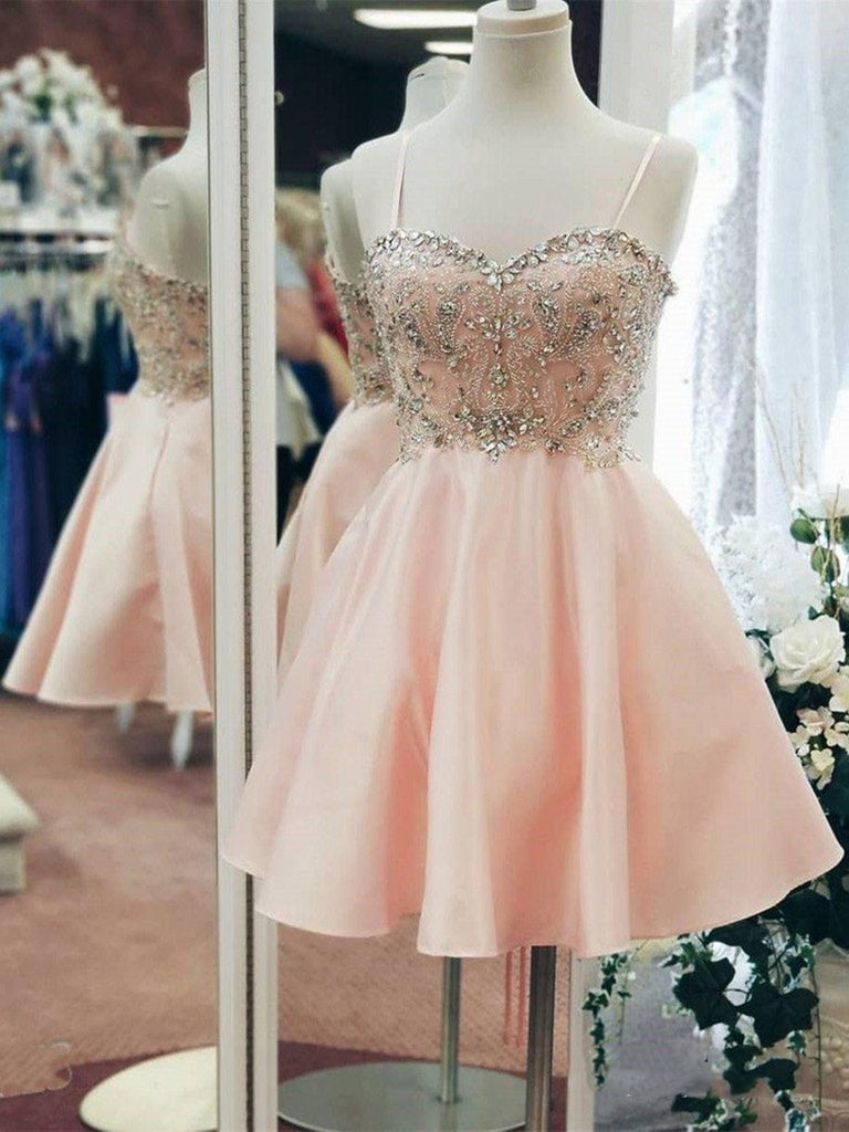 Sweetheart Neck Short Pink Prom Dresses, Short Pink Beaded Homecoming jbydress Sweetheart Neck Short Pink Prom Dresses, Short Pink Beaded Homecoming jbydress