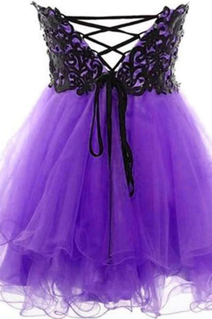 Sweetheart Neck Short Purple Prom Dress with Black Lace, Short Purple – jbydress Sweetheart Neck Short Purple Prom Dress with Black Lace, Short Purple – jbydress
