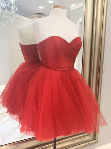 Sweetheart Neck Short Red Prom Dresses, Short Red Formal Graduation Dresses