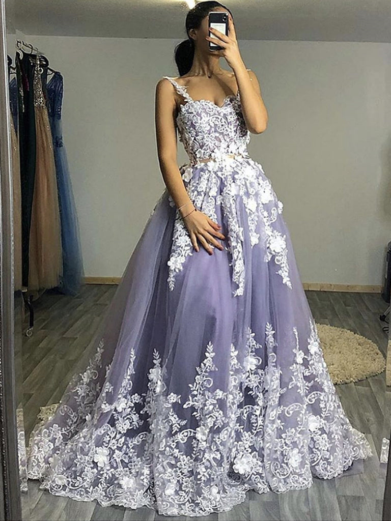 Floral Lace Lavender Prom Dresses with Strappy Back – loveangeldress