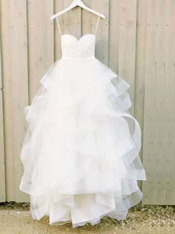 Sweetheart Neck White Long Wedding Dresses, White Long Prom Dresses, Formal Dresses