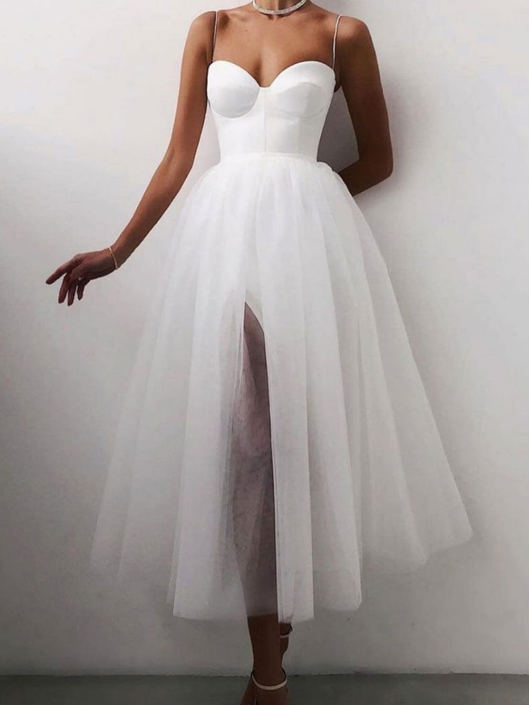 Sweetheart Neck White Tea Length Prom Dresses, Tea Length White Formal jbydress Sweetheart Neck White Tea Length Prom Dresses, Tea Length White Formal jbydress