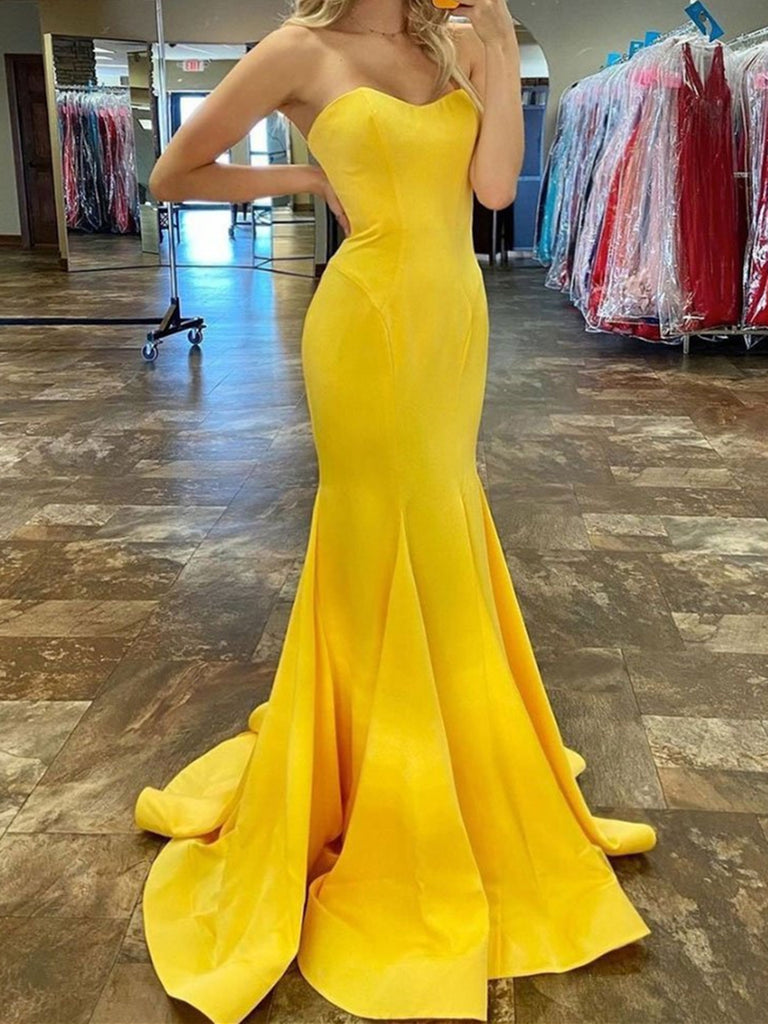 Sweetheart Neck Yellow Mermaid Long Prom Dresses, Yellow Mermaid Long jbydress Sweetheart Neck Yellow Mermaid Long Prom Dresses, Yellow Mermaid Long jbydress