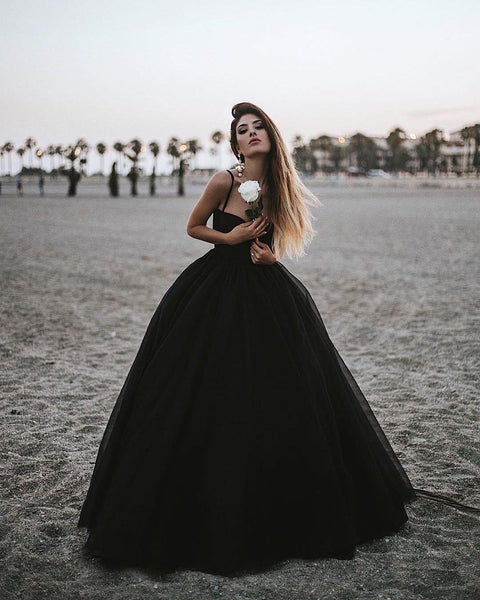 Sweetheart Neck Black Tulle Prom Gowns, Black Tulle Prom Dresses, Black Formal Evening Dresses