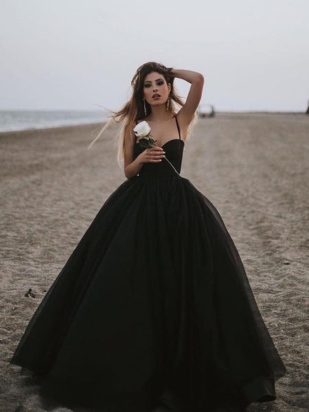 Sweetheart Neck Black Tulle Prom Gowns, Black Tulle Prom Dresses, Black Formal Evening Dresses
