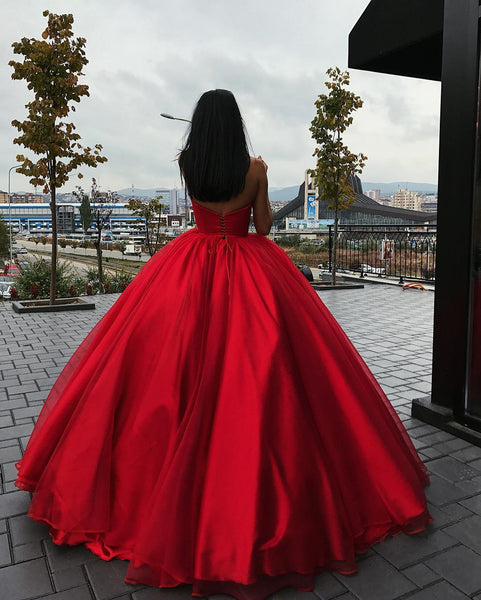 Sweetheart Neck Floor Length Red Prom Gown with Corset Back, Red Long Prom Dresses, Formal Evening Dresses
