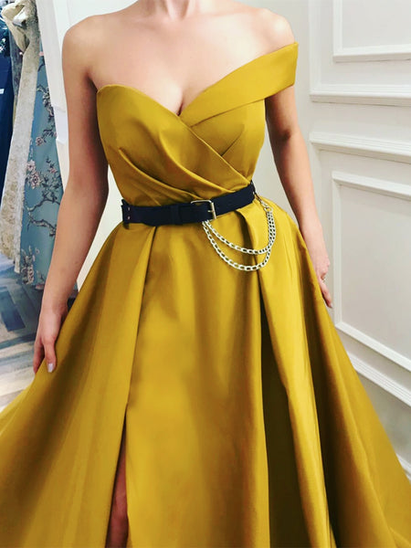Sweetheart Neck One Shoulder Yellow Prom Dresses Long, One Shoulder Yellow Formal Graduation Evening Dresses