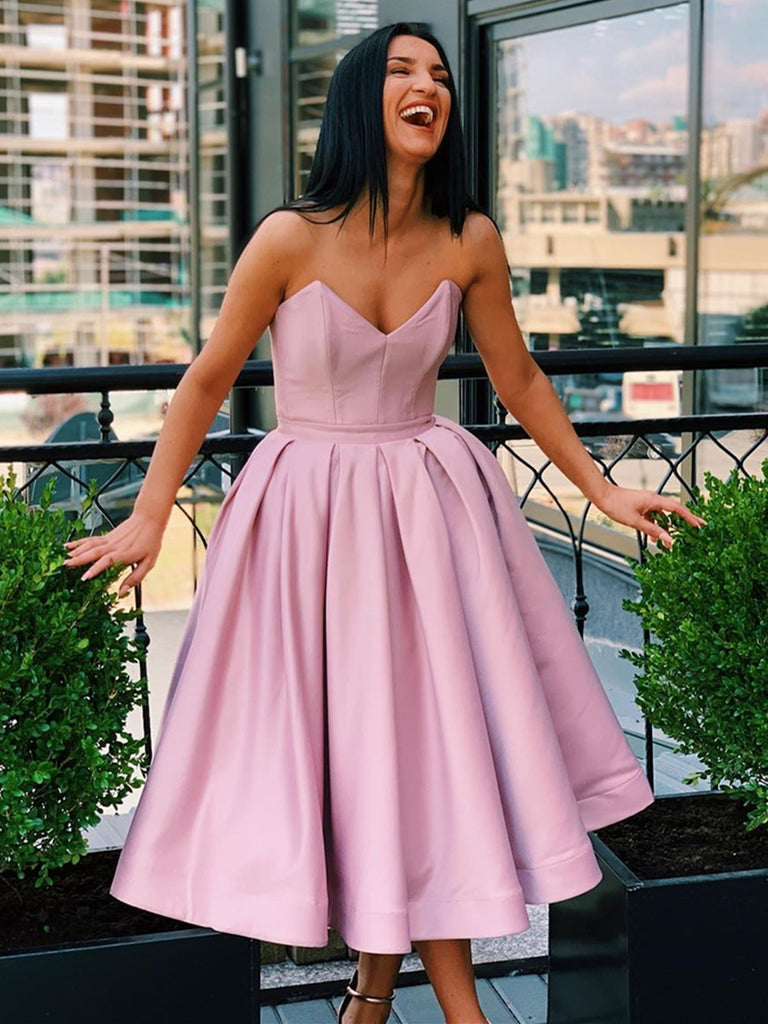 Sweetheart Neck Short Champagne Pink Prom Dresses, Short Champagne Pink Formal Homecoming Dresses