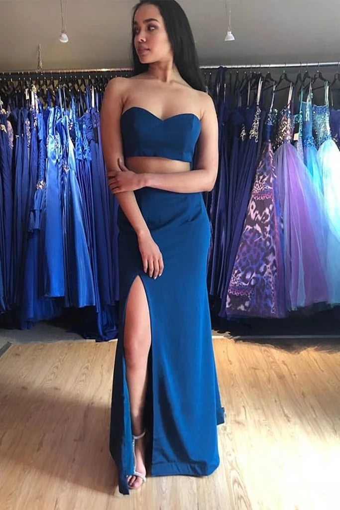 Sweetheart Neck Two Pieces Blue Prom Dresses, 2 Pieces Blue Formal Gra jbydress Sweetheart Neck Two Pieces Blue Prom Dresses, 2 Pieces Blue Formal Gra jbydress