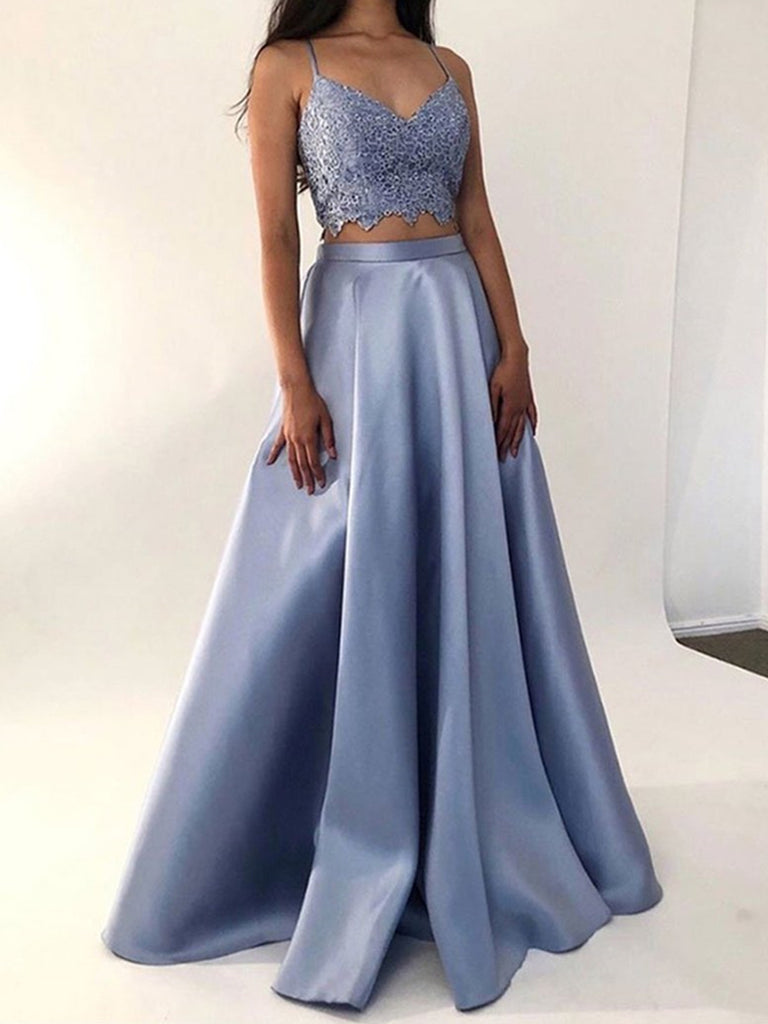 Two Pieces Blue Lace Prom Dresses, 2 Pieces Blue Lace Formal Evening D jbydress Two Pieces Blue Lace Prom Dresses, 2 Pieces Blue Lace Formal Evening D jbydress