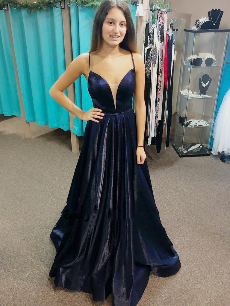 V Neck Backless Navy Blue Prom Dresses, Open Back Dark Blue Formal Eve jbydress V Neck Backless Navy Blue Prom Dresses, Open Back Dark Blue Formal Eve jbydress