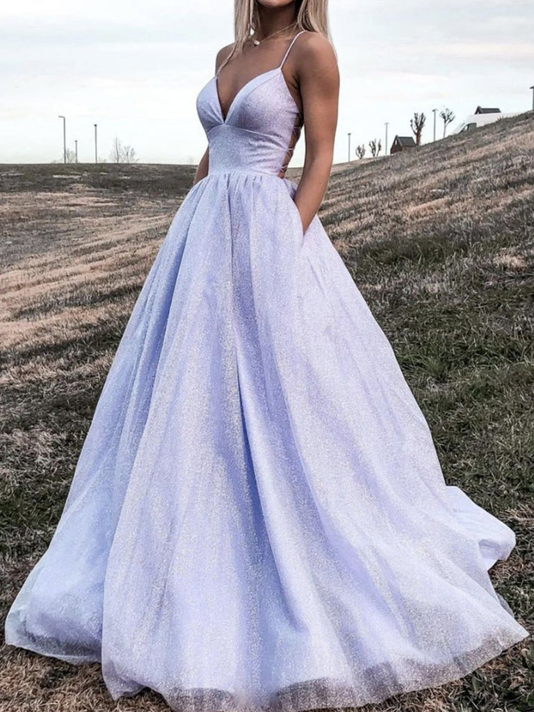 V Neck Backless Purple Long Prom Dresses, Open Back Purple Long Formal – jbydress