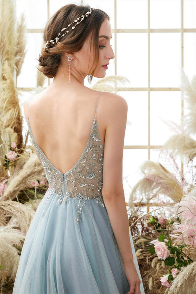 V Neck Blue Beaded Prom Dresses, Blue Beaded Formal Graduation Dresses jbydress V Neck Blue Beaded Prom Dresses, Blue Beaded Formal Graduation Dresses jbydress