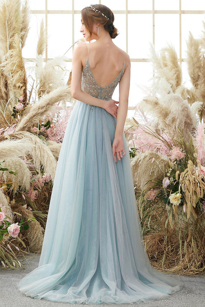 V Neck Blue Beaded Prom Dresses, Blue Beaded Formal Graduation Dresses jbydress V Neck Blue Beaded Prom Dresses, Blue Beaded Formal Graduation Dresses jbydress