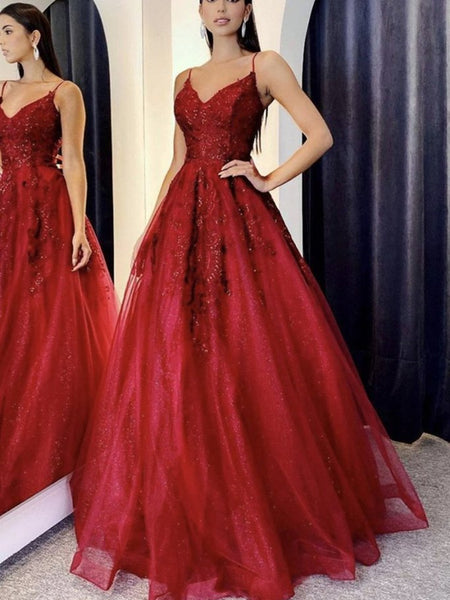 V Neck Burgundy Lace Prom Dresses, Wine Red Lace Formal Graduation Dresses