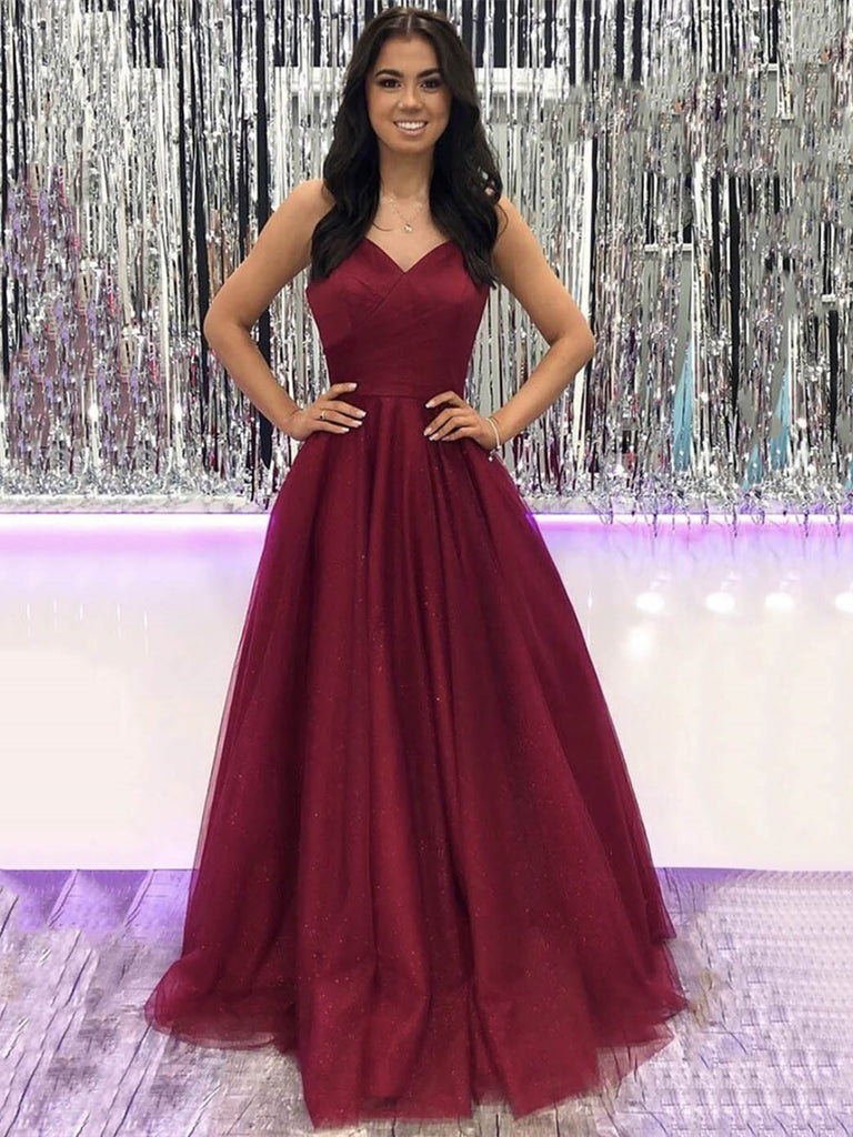 V Neck Burgundy Tulle Long Prom Dresses, Wine Red Tulle Formal Evening jbydress V Neck Burgundy Tulle Long Prom Dresses, Wine Red Tulle Formal Evening jbydress