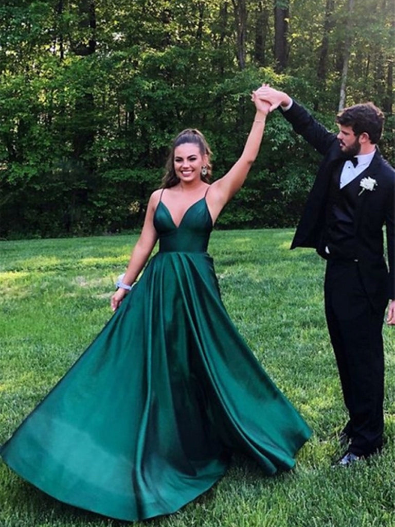 V Neck Dark Green Long Prom Dresses, Dark Green V Neck Long Formal Gra jbydress V Neck Dark Green Long Prom Dresses, Dark Green V Neck Long Formal Gra jbydress