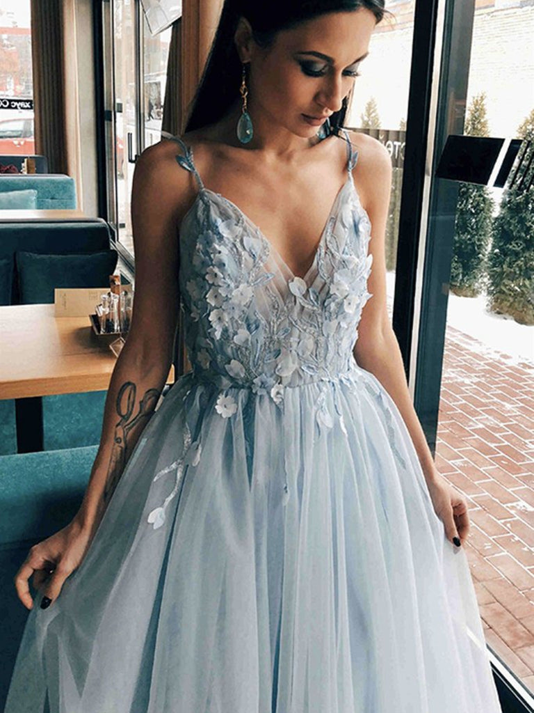 V Neck Gray Floral Long Prom Dresses, Grey V Neck Long Flower Formal E jbydress V Neck Gray Floral Long Prom Dresses, Grey V Neck Long Flower Formal E jbydress